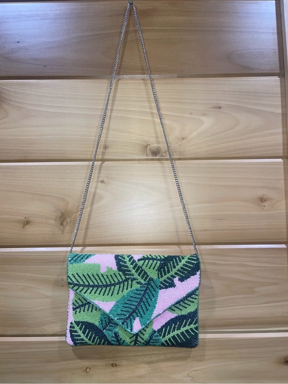 Beaded Leaf Purse - Pink & Green